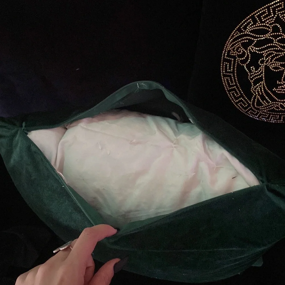 Emerald green velvet down pillow removable cover